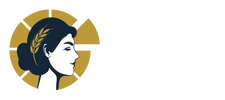 A stylized vector logo Women In Pizza featuring a woman's profile with dark hair and a wheat wreath, set against a gold circular background on a white canvas.